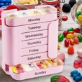 thumbnail image 2 of SNGMN Weekly Pill Organizer, 28-Compartment Portable Storage Box for Home and Travel, Pink 4.5 x 2 x 4.7", 2 of 8