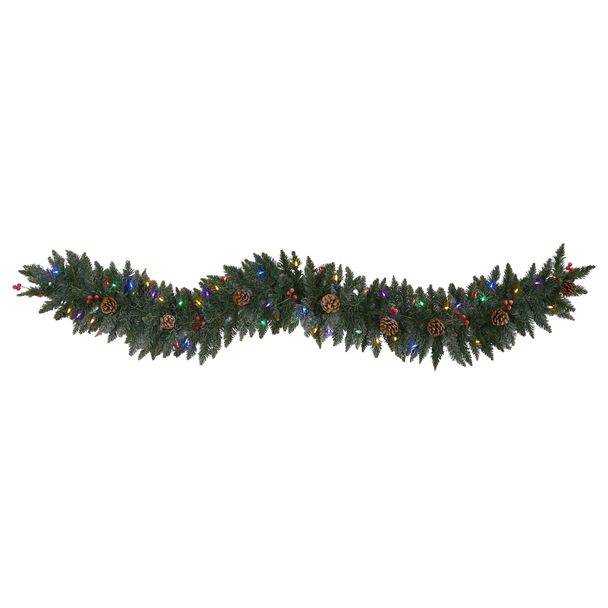 6ft. Snow Dusted Artificial Christmas Garland with 50 Multicolored LED Lights, Berries and Pinecones