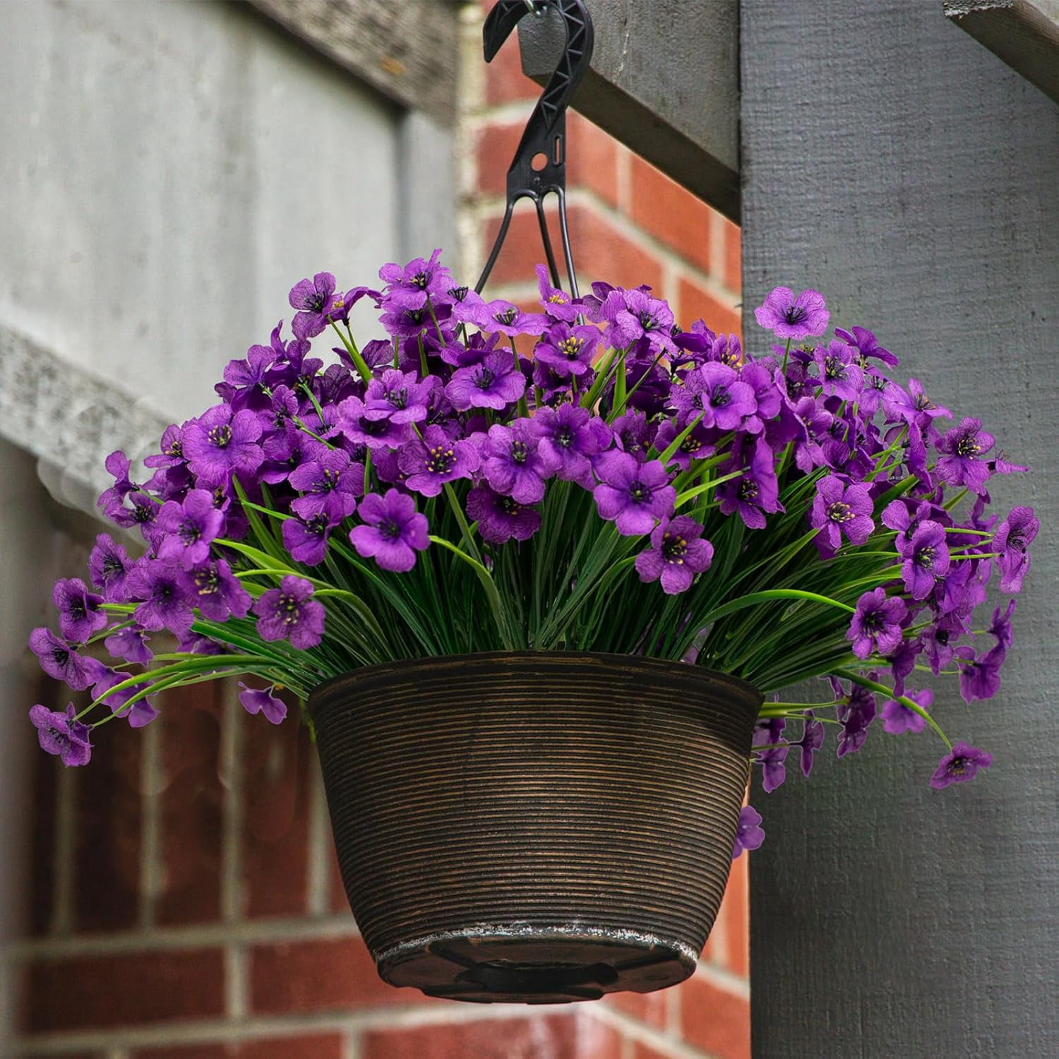 10 Bundles Artificial Outdoor UV Resistant Flowers No Fade Fake Outside Flowers Plastic Greenery Faux Shrubs Garden Porch Window Box Home Decoration(Purple)