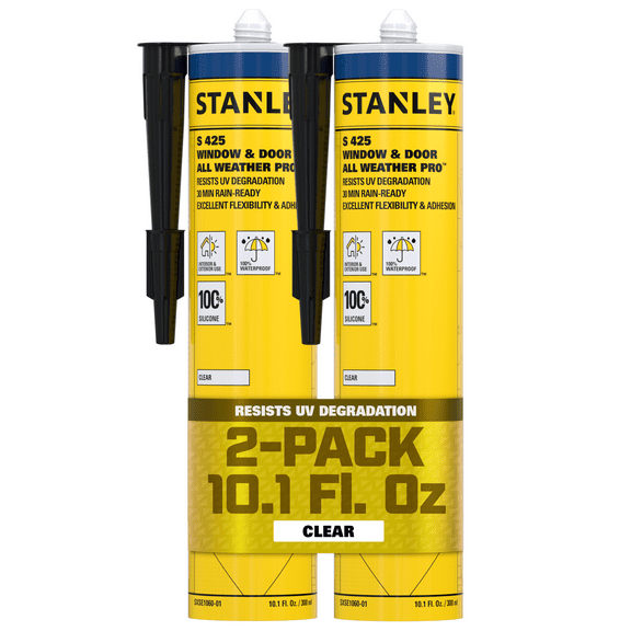 Stanley All Weather Pro Weatherseal Silicone Sealant,10.1 fl oz - Clear-2 Pack