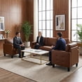 thumbnail image 2 of LAZZO 73" Faux Leather Couch, 3-Seater Sofa with USB Charging Ports and Tufted Armrests for Living Room and Office, Brown, 2 of 8