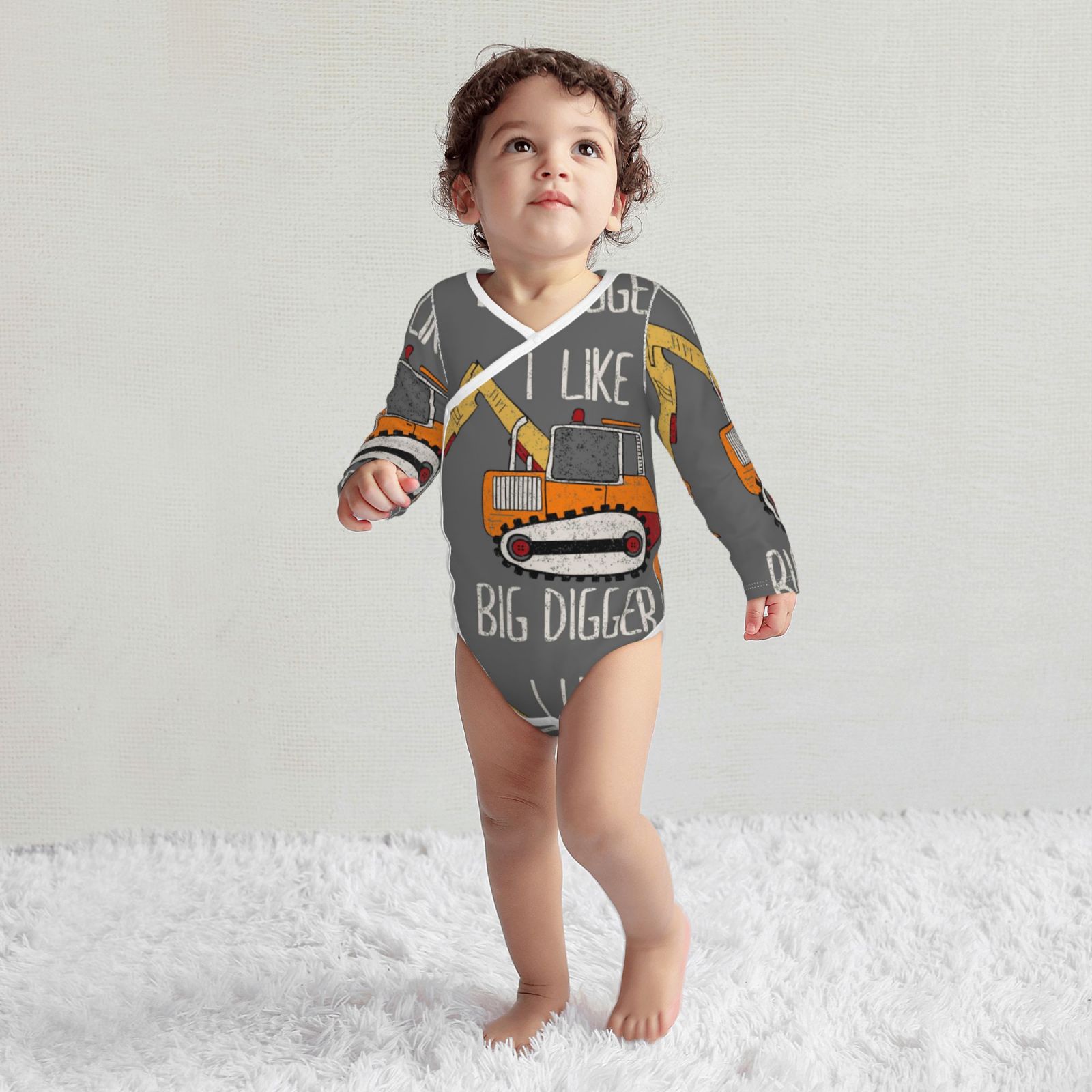 Xecao I Like Big Digger Print Baby unisex-baby Cotton Long-sleeve Bodysuits-12 Months