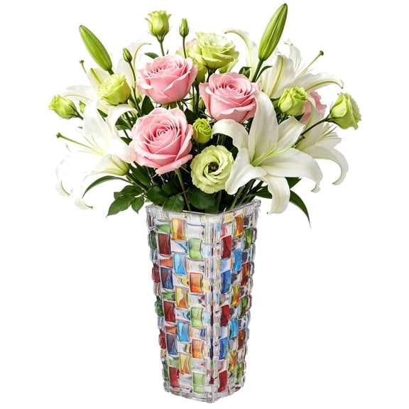 Colorful Woven Glass Vase, Hand-Painted Mosaic Design Textured Glass Block Decorative Vase, Ideal for Fresh & Dried Flowers, Crystal Glass Table Centerpieces, Wedding & Home Decor
