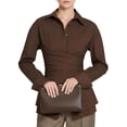 thumbnail image 2 of Women Fitted Button Down Shirt Cinched Waist Tops Long Sleeve Wrap Blouse Stylish Dressy Casual Outfit Brown L, 2 of 9