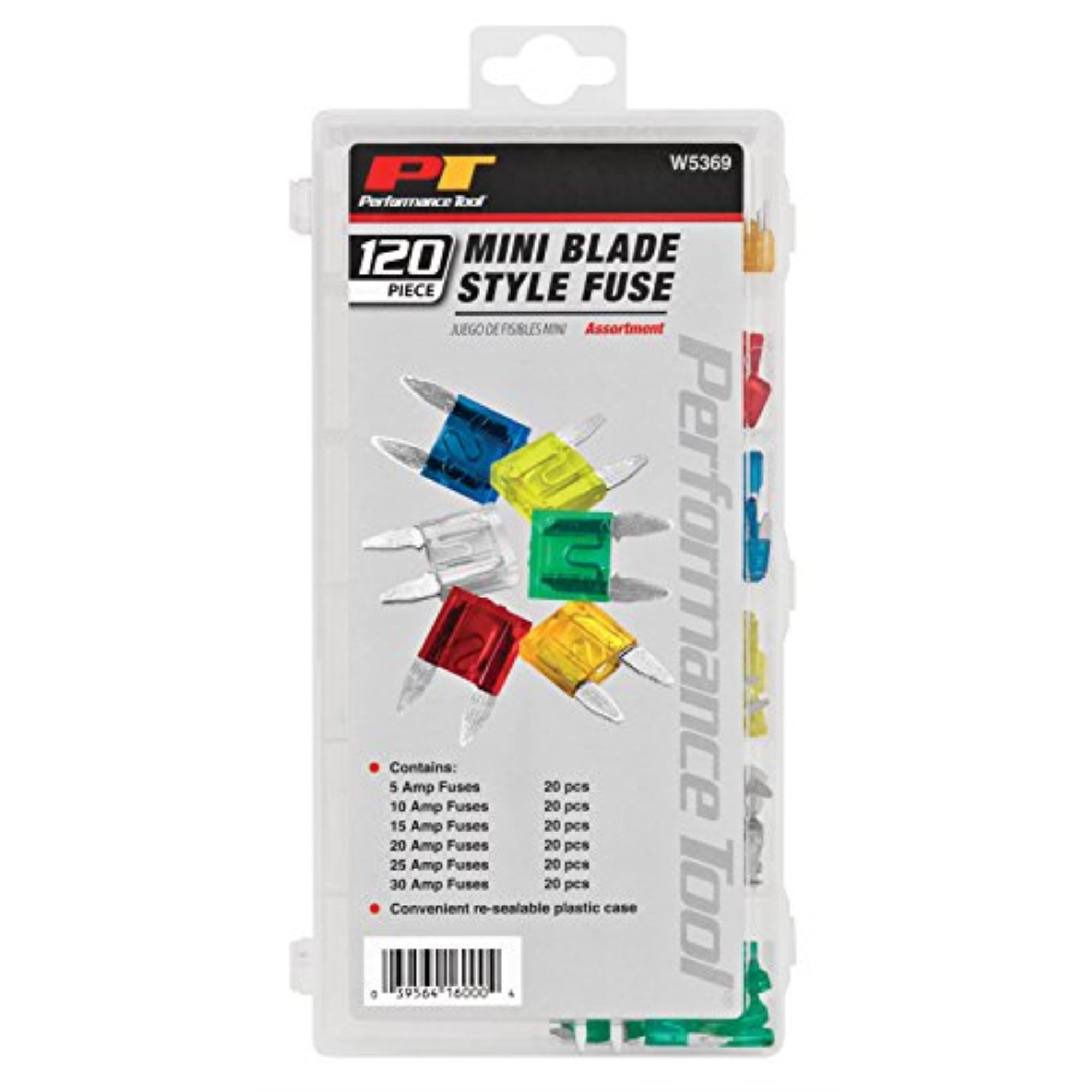 120 Piece Mini ATM/MIN Blade Fuse Assortment Kit 20 Each of 6 Different Amps 