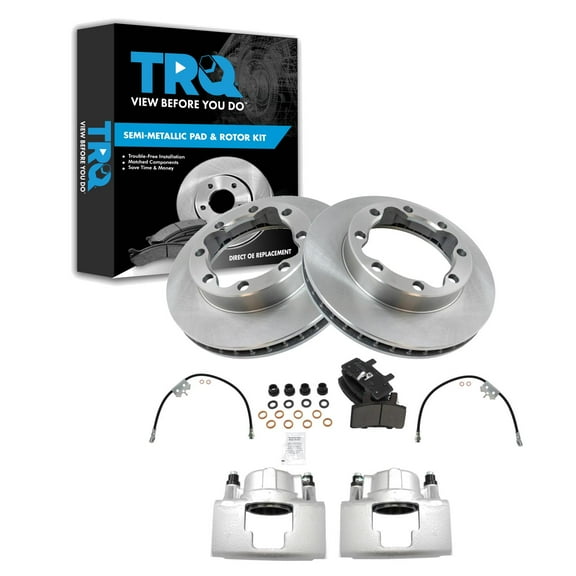 TRQ Front Brake Pad & Rotor Kit Brake Caliper Brake Hose Brake Pads Brake Rotor Semi-Metallic Fits Select 1996-1999 Chevrolet K1500 Suburban 1996-2000 K2500 K2500 Suburban K3500 GMC