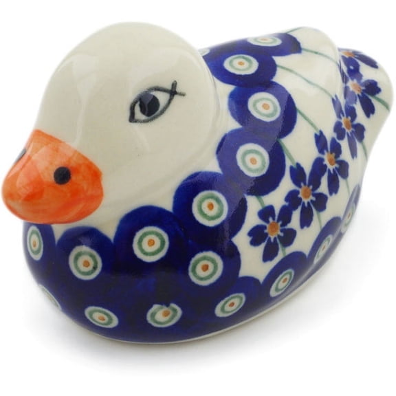 Polish Pottery 3¾-inch Duck Figurine Hand Painted in Boleslawiec, Poland Certificate of Authenticity