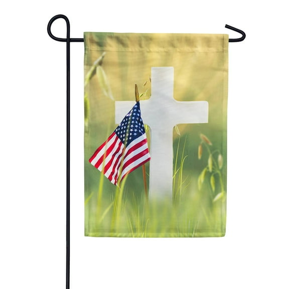 America Forever Remember their Sacrifice, Honor the Heroes Garden Flag, Memorial Day 4th of July Patriotic, USA Religious Holy Cross, 12.5" x 18", Inspirational Seasonal Yard Outdoor Decorative Flag