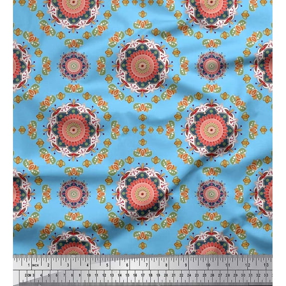 Soimoi Cotton Voile Fabric Floral Mandala Fabric Prints by Yard 56 Inch Wide