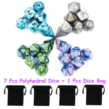 7Pcs Set Acrylic Polyhedral Dice with Bag DND RPG MTG Role Playing Board