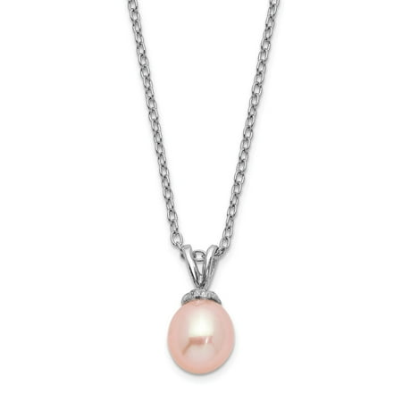 Sterling Silver Madi K Rhod-plat Pink Rice 6-7mm Freshwater Cultured Pearl Necklace - 14 Inch