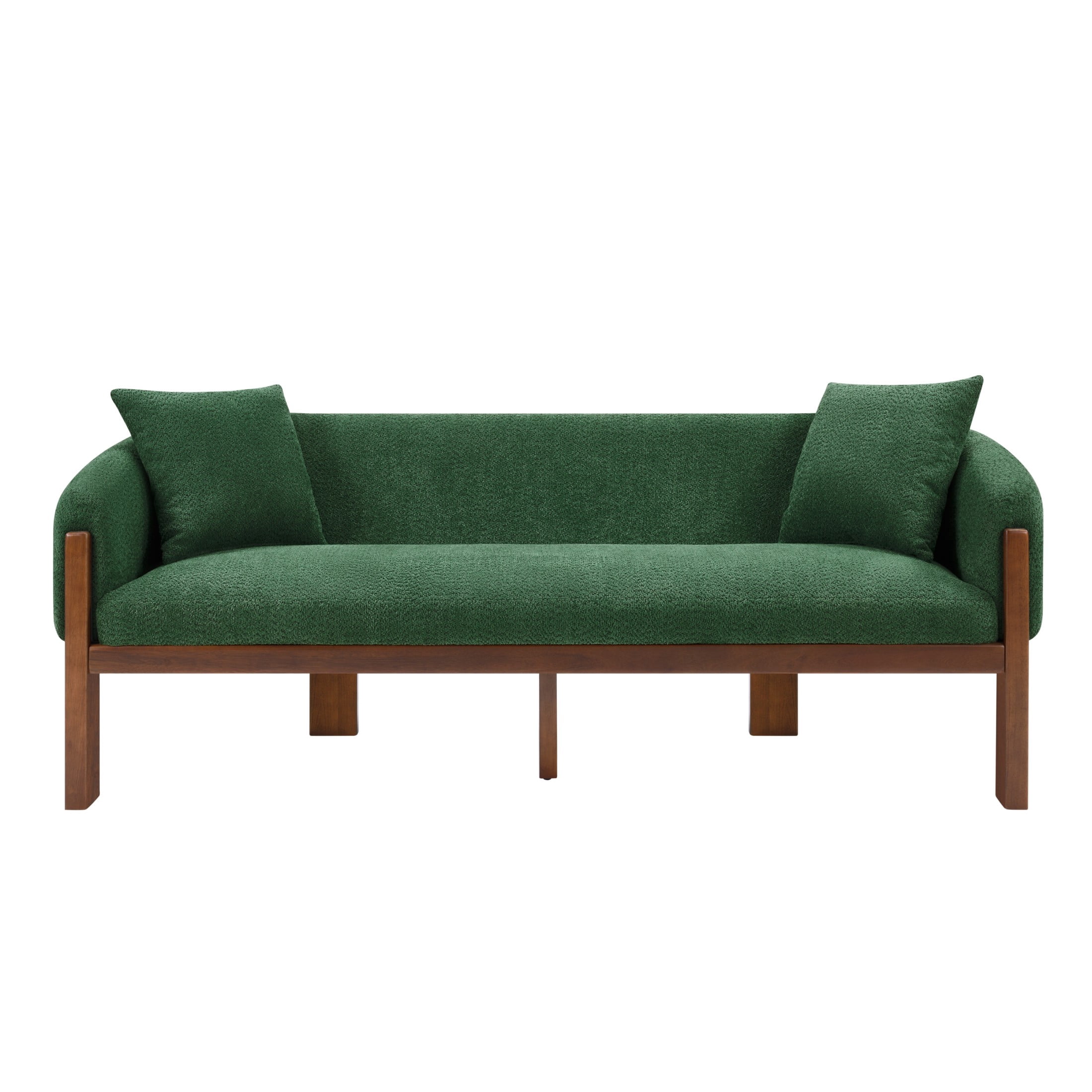 Christopher Knight Home 84.5" Modern Boucle Sofa with Throw Pillows, Seats 3, Wood Legs, Green