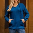 thumbnail image 6 of laiqvcdr Womens Hoodies with V Neck, Long Sleeve Drawstring Oversized Sweatshirts, Waffle Knit Tops with Pockets ,Blue,Womens Plus XL, 6 of 9