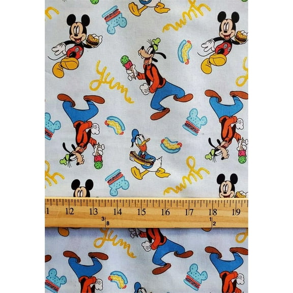 100% Cotton Fabric "Disney's Mickey Mouse, Goofy, Mickey, Donald-YUM" Print/ SBY
