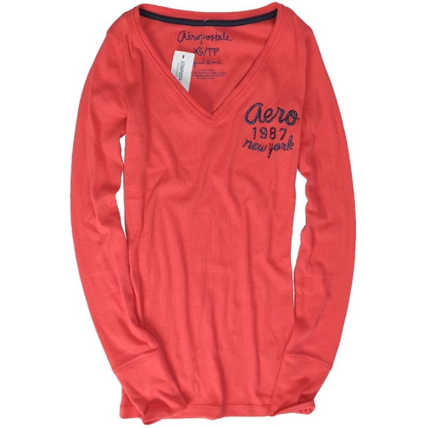 Camiseta gráfica con cuello en V para mujer de Aeropostale, naranja, talla extra pequeña Aeropostale Camiseta gráfica
