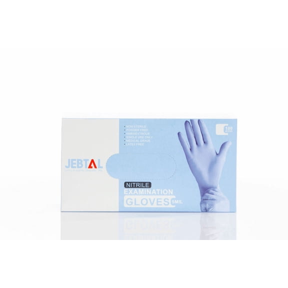 Jebtal 5 Mil Nitrile Medical Exam Gloves, Latex-Free, Disposable, Multipurpose, Comfortable Fit - L