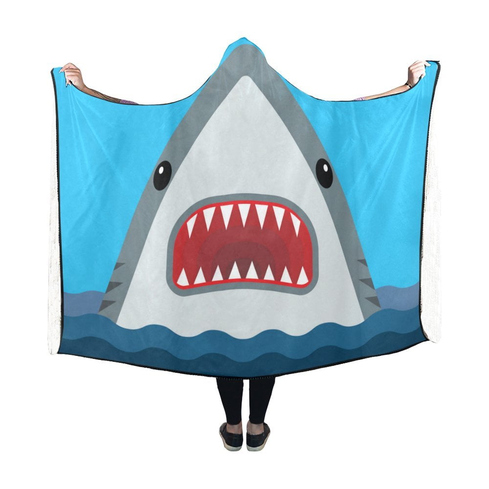SHARK HOODED THROW Your Zone Gray Blanket 40X50 Inches With Hands NEW NWT 