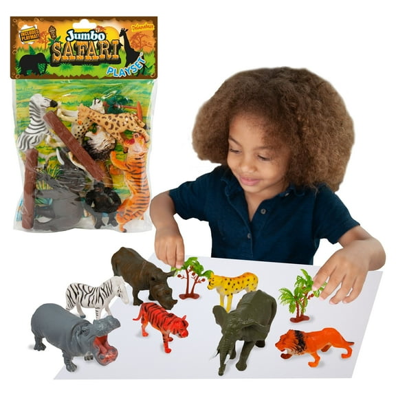 Jumbo Playset – Wild Safari Animals by Deluxebase | 10-Piece Safari Figurine Toy Set