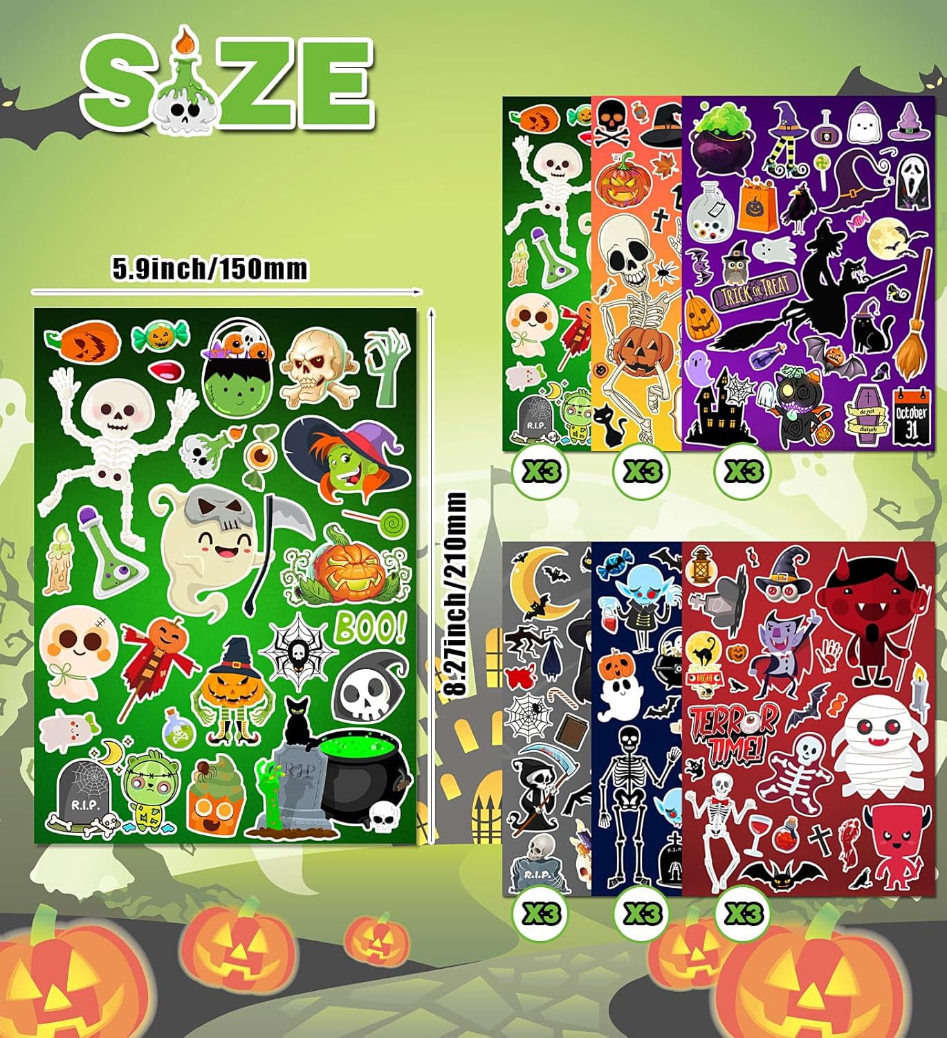 Halloween Stickers & Party Favors - 18 Sheets, 500PCS Vinyl Waterproof Stickers for Kids' Games, Treats & Decorations