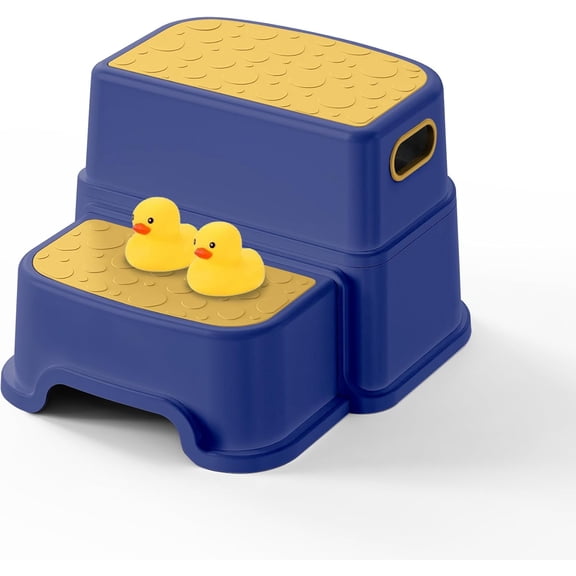Toddler Step Stool for Kids - Non-Slip 2 Step Stool for Bathroom Sink & Potty Training, 3-in-1 Dual Height Kitchen Counter, Sturdy Safety Nursery Stool for Boys & Girls (Include 2 Ducks)