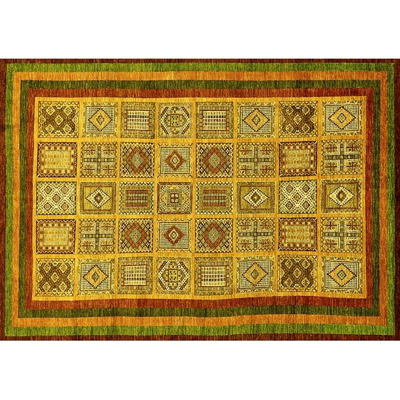 Ahgly Company Machine Washable Indoor Rectangle Abstract Yellow Modern Area Rugs, 8' x 12'