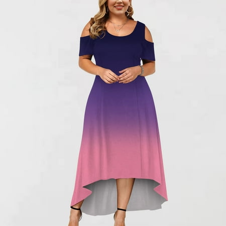 

cllios Fashion Women Summer Casual Short Sleeve Off The Shoulder Gradient Dress for Women 2022
