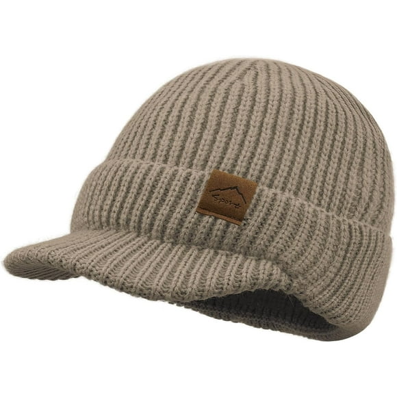 shiyou-Visor Beanie Hat for Men Winter Toque Stylish Beanies with Brim Goggles Warm Fleece Ski Skullcap Knit Watch Caps