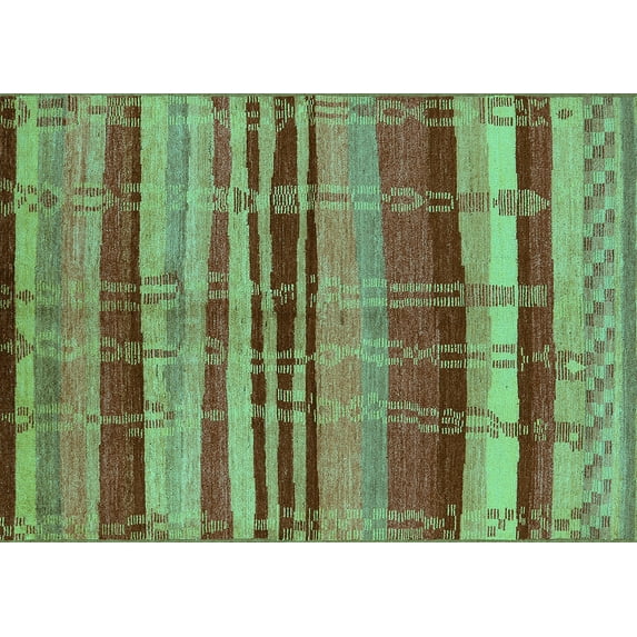 Ahgly Company Indoor Rectangle Oriental Turquoise Blue Industrial Area Rugs, 7' x 10'