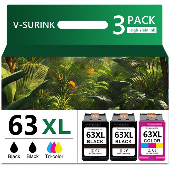 Cartuchos de Tinta V-Surink 63XL Negro y Tricolor Paquete de 3