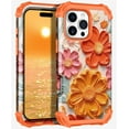 thumbnail image 2 of Casetego Phone Case for iPhone 16 Pro Max,Colorful Retro Oil Painting Print Flower Design Cute Floral Blossom Phone Cover Stylish Protective Phone Case for Girls Women,Orange, 2 of 9