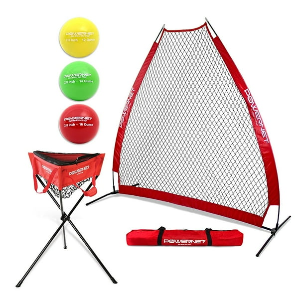 Portable Baseball Pitching Screen Bundle w/ Zippered Ball Caddy + 3pk Progressive 2.8