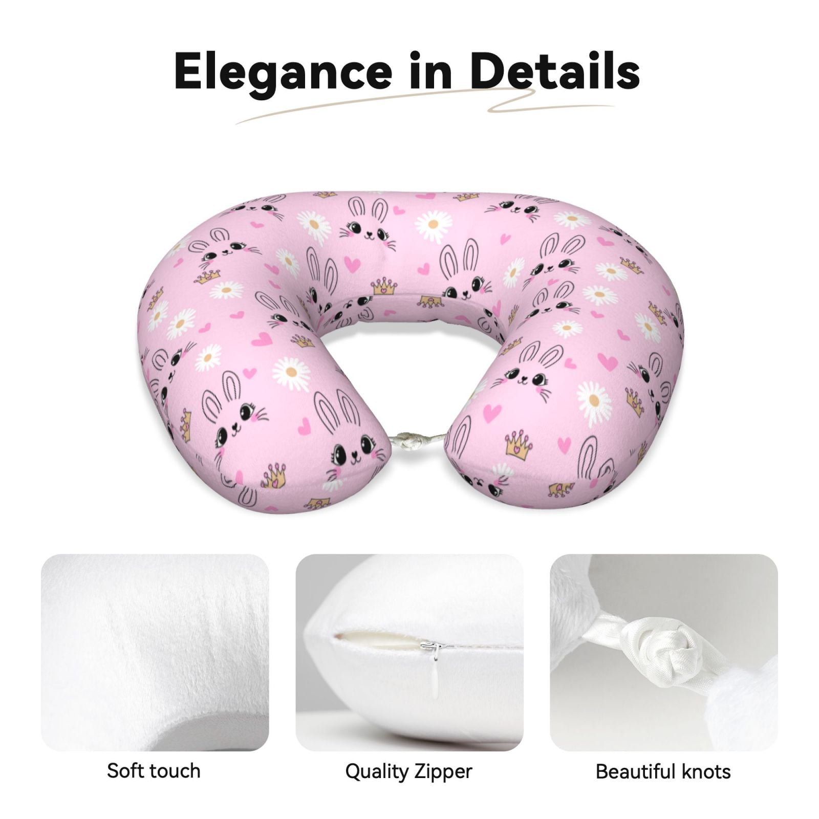 Xecao Rabbit Face Print Memory Foam Cervical Neck Pillow Versatile U-Shaped Pillows for Home,Office,Camping,Travelling,Soft Washable Cover