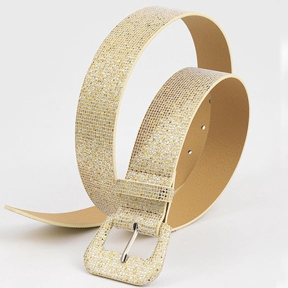 TANGNADE Womens Belts For Dresses Women's plaid shiny Bag Buckle Wide belt retro PU decoration needle Belt Gold