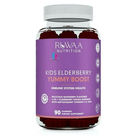 Ruwaa Nutrition Kids Elderberry Gummies with Zinc and Vitamin C Immune Support 90 Capsules with Box