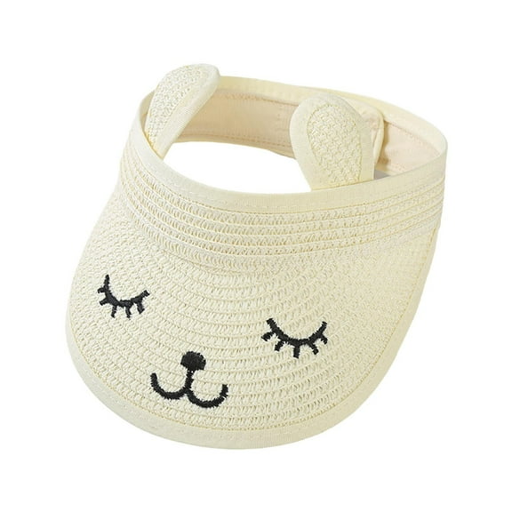 Pitauce Kids Straw Visor Hat with Bunny Ears Summer UV Protection Foldable Sun Hats Wide Brim Beach Hat for Boy Girl