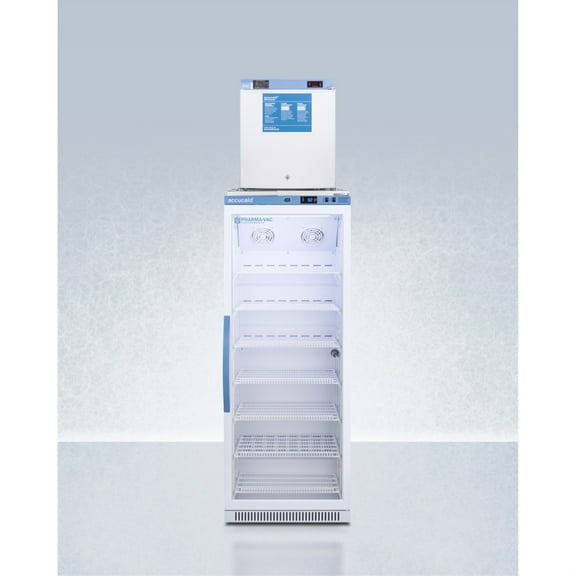 Stacked Pharma-Vac all-refrigerator and compact low temperature all-freezer