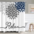 thumbnail image 2 of Dahlia Shower Curtain Navy Blue and Grey Fabric Curtain Relax Bathroom Curtain for Home Decor Hooks Included 72" x 72" White, 2 of 6