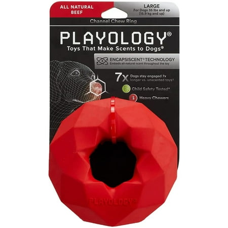 UPC: 0810045333014 | Playology Beef Scent Channel Chew Ring Dog Toy  Large