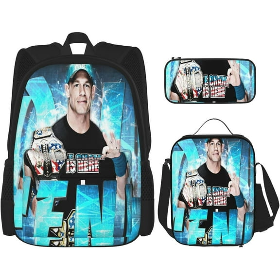 John Cena Backpack 3 Pieces Set With Lunch Bag And Pencil Case Lightweight Daypack Set with Lunch Box Pencil Bag for Travel Camping Hiking Game Fans Gift