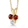 thumbnail image 2 of Gem Stone King 14K Yellow Gold Red Garnet and White Lab Grown Diamond 3-Stone Pendant Necklace for Women (0.40 Cttw, Gemstone January Birthstone, Round 3MM, 18 inch Chain), 2 of 4