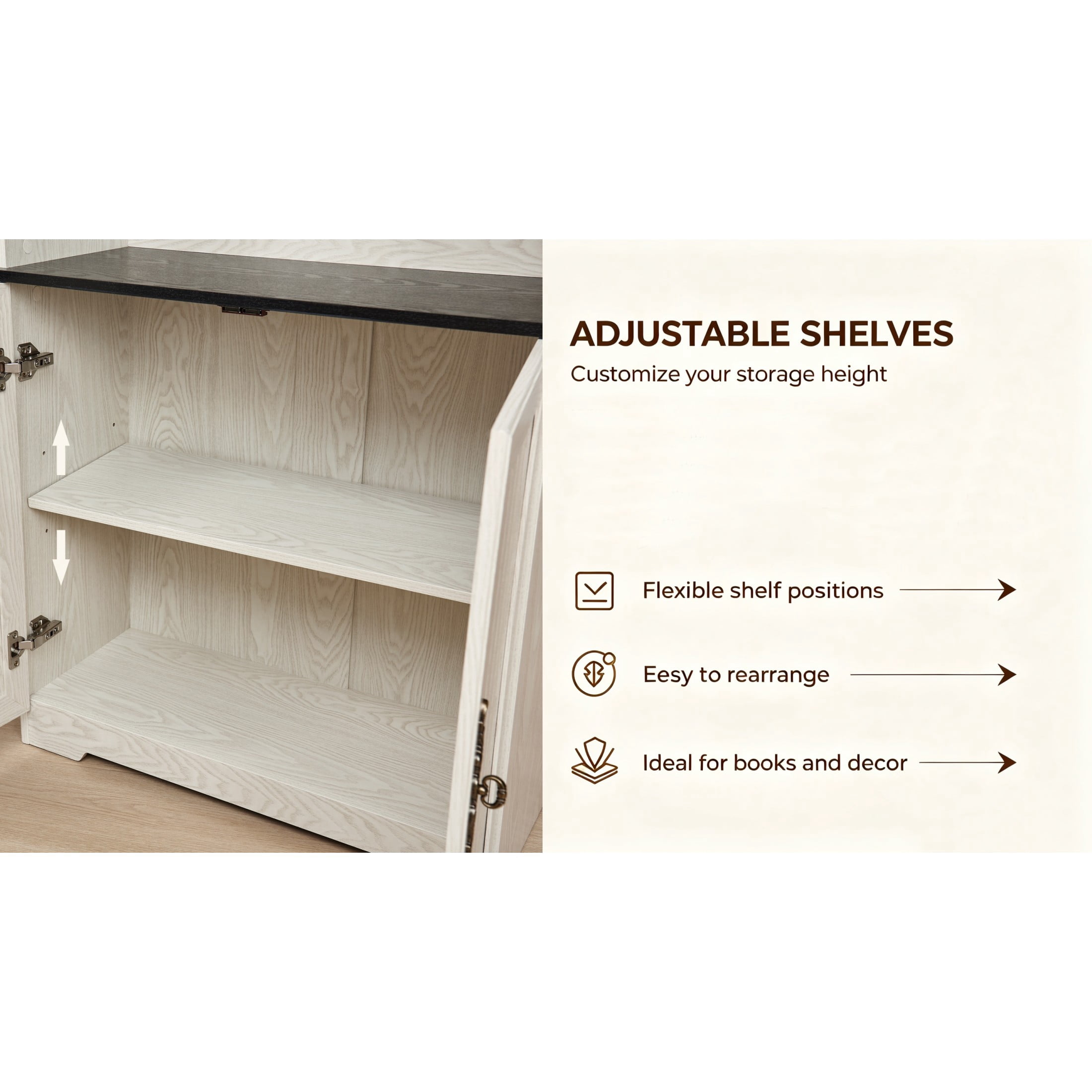 GDF Studio Calis 70.86" Tall Freestanding Storage Cabinet with Doors, Adjustable Shelves Display Cabinet, White Oak
