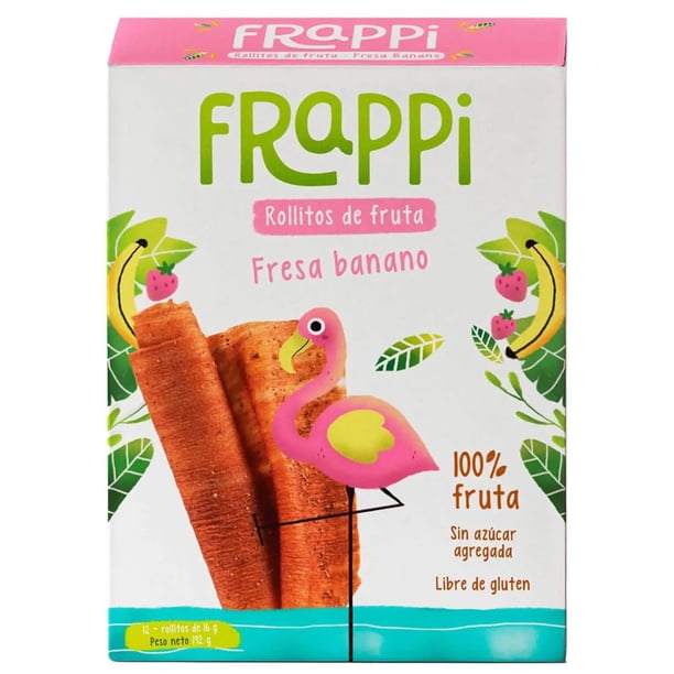 SIN CULPA Frappi Fruit Rolls | Rollitos de Fruta Natural | Snacks Saludables | Dulces Sin Azucar Añadida Ni Conservadores Ni Aditivos | 100% Fruta Real | Caja con 12 Rollitos (Fresa-Platano