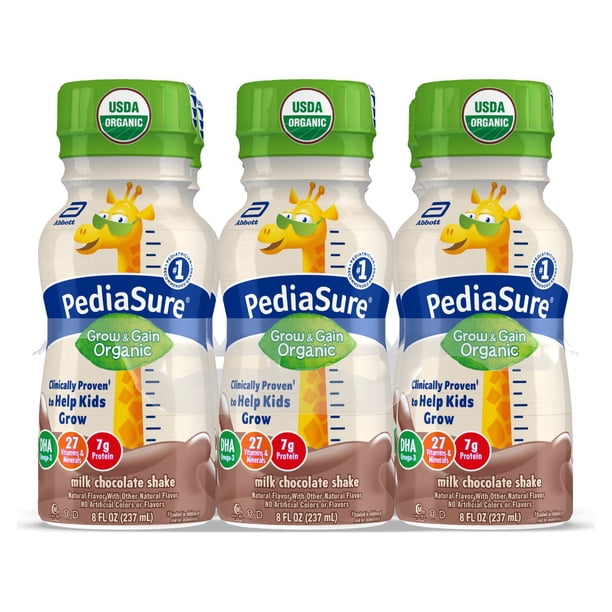 Pediasure Organic Kid S Nutrition Shake Non Gmo No Artificial Flavors Or Colors No Artificial Growth Hormones 7g Protein 32mg Dha Omega 3 Milk Chocolate 8 Fl Oz 24 Count Walmart Com Walmart Com