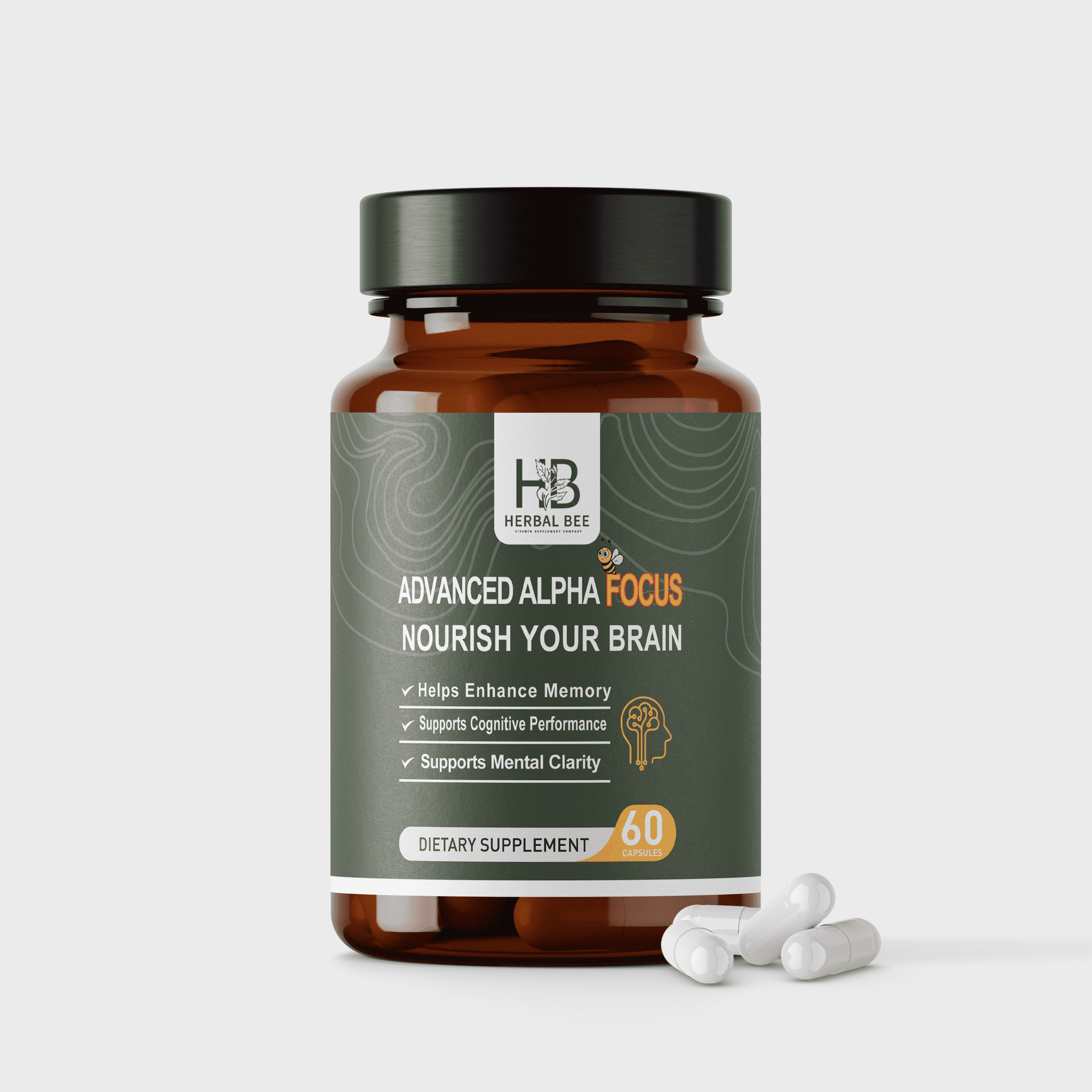 Herbal Bee Advanced Alpha Brain Health Supplements with Ginkgo Biloba for Memory and Focus, 60 Count