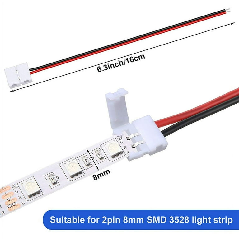 8mm 10mm 2pin Transparent LED Strip Connector Extension Wire Terminal LED  Connectors For 2835 5050 SMD COB Tape Light Fixed Clip