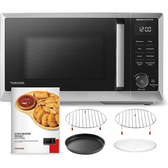 (Open Box) Toshiba ML2-EC09SAIT(SS) 0.9 Cu. Ft. 6-in-1 Countertop Inverter Microwave, Air Fryer and Speedy Combi, Compact Convection , 900W, Stainless Steel -Open Box