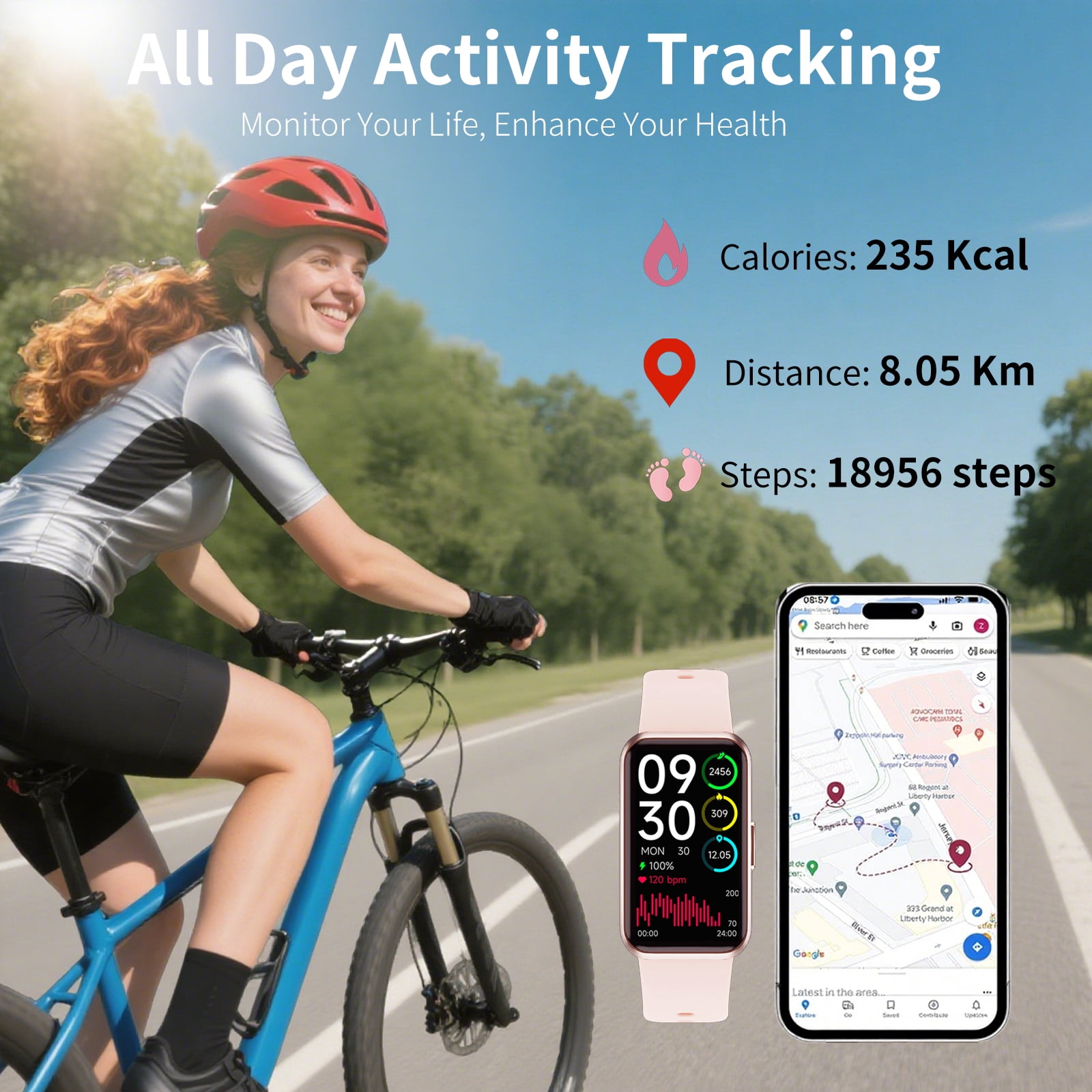 1.47" Fitness Tracker Smartwatch for Women Men with Multiple Sport Modes Step Counter Bluetooth Calls (Make/Answer) IP68 Waterproof, Fitness Tracker Compatible with Android/iOS, for Gifts, Pink
