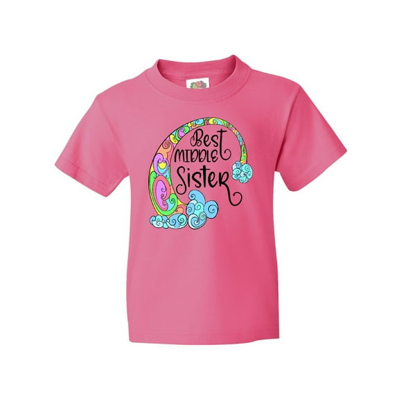 Inktastic Best Middle Sister Colorful Rainbow Swirls Youth T-Shirt