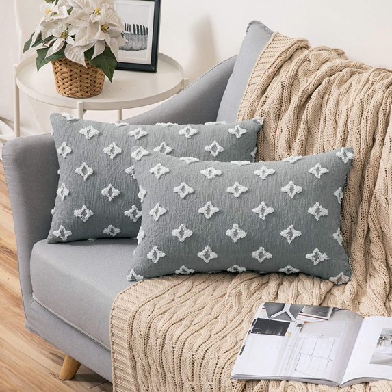 HZKAICUN Set of 2 Decorative Throw Pillow Covers Rhombic Jacquard Pillowcase Soft Rectangle Cushion Case for Summer Couch Sofa Bed Bedroom Living Room, 12x20 Inch