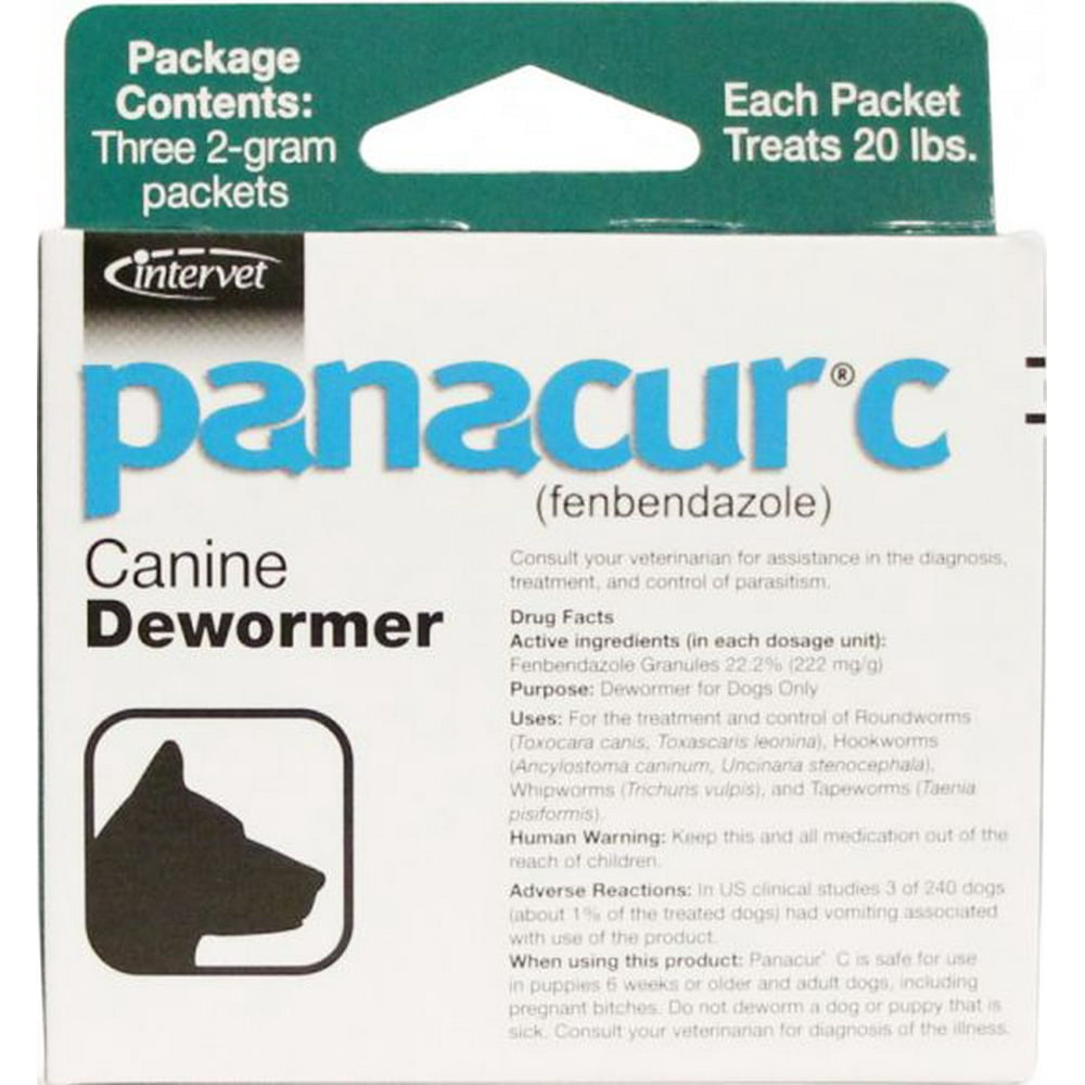 Panacur C Dewormer (Fenbendazole) for Dogs, Three 2Gram Packets (20